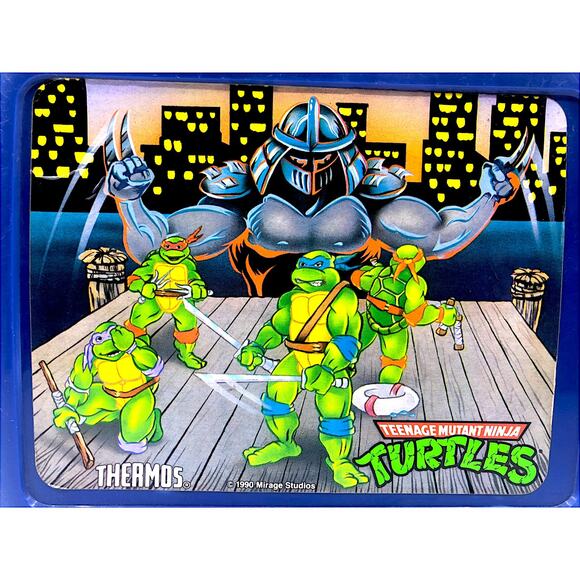 Teenage Mutant Ninja Turtles Blue Vintage 1990 Thermos Lunchbox - Picture 2 of 7